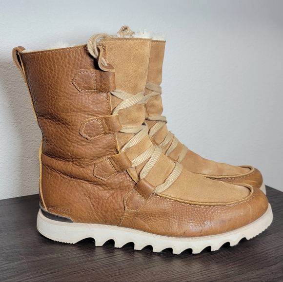 Sorel Other - Sorel Kezar Waterproof Leather- Suede Tall Storm Sherpa Lined Laceup Boots Tan